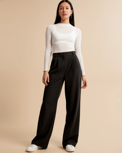 Pantalón Mujer Cintura Alta Plisado Elegante